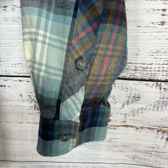 Eddie Bauer Blue Plaid Flannel Button Front Long Sleece Shirt - Picture 7 of 11